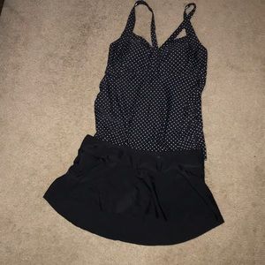 Beach bump tankini with skirt bottom.